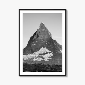 Stampa fotografica del Cervino, arte in bianco e nero del Cervino, fotografia del Cervino, viaggio sul Cervino, poster con mappa del Cervino