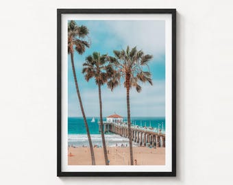 Impresión fotográfica de bellas artes de Manhattan Beach, póster de Los Ángeles, decoración de pared de California