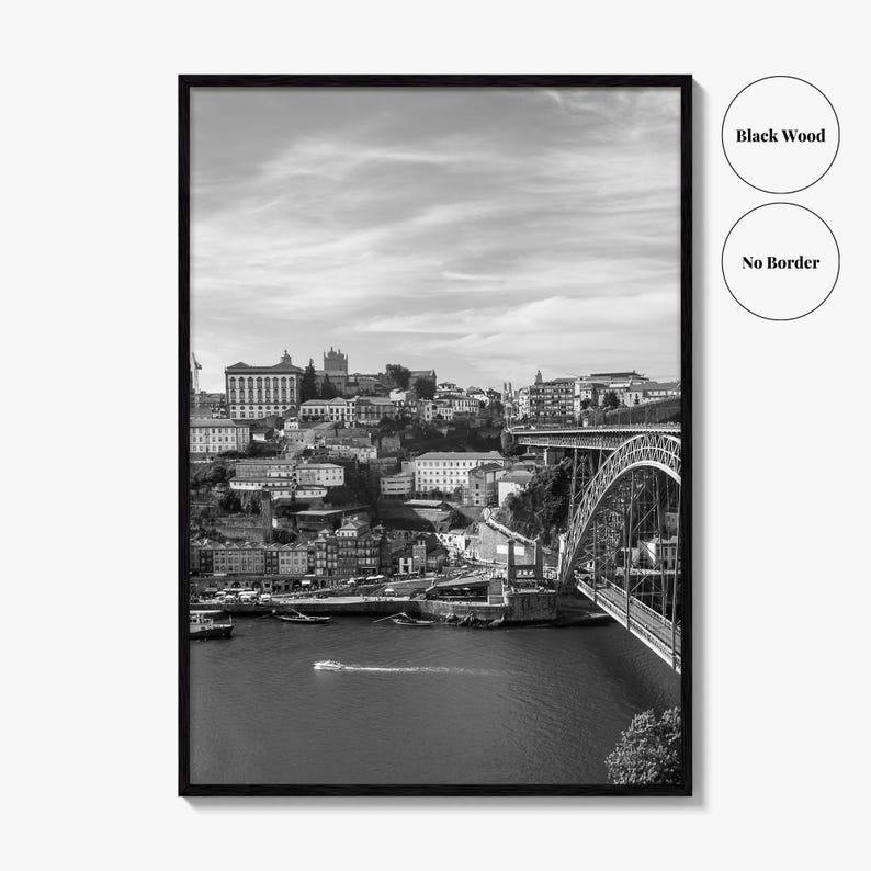 Porto Skyline schwarz weiss Fine Art Foto, der Douro Fluss Portugal Poster Bild 15