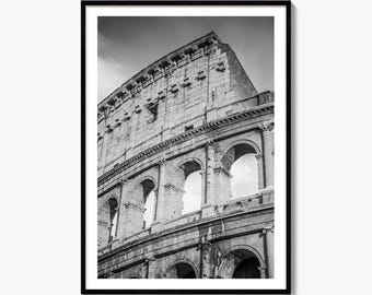 Roma, stampa fotografica artistica in bianco e nero, Colosseo, decorazione murale Italia