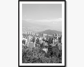 Medellin Skyline svartvitt konstfototryck, Antioquia-affisch, Colombia väggdekoration