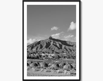 Fotografía artística en blanco y negro de Marbella, póster de Málaga, decoración de pared de Andalucía, España.