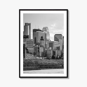 Impressão de pôster fotográfico de Minneapolis nº 1, arte em preto e branco de Minneapolis, fotografia de Minneapolis, viagens, pôster com mapa de Minneapolis