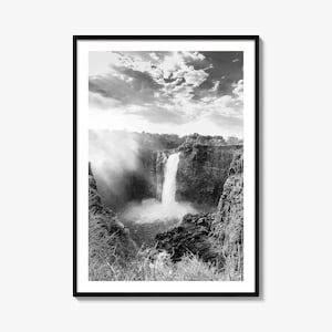 Stampa fotografica artistica in bianco e nero delle Cascate Vittoria, poster del fiume Zambesi, Zimbabwe, Zambia