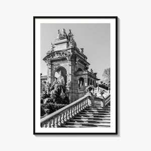 Plakat ścienny Barcelona, czarno-biały, Cascada Park, Hiszpania