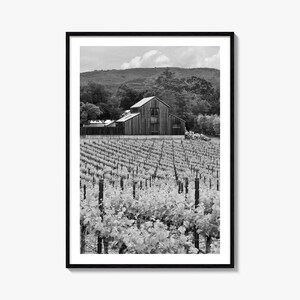 Napa Valley fotoposter print, Napa Valley zwart-witte muurkunst, Napa Valley fotografie, Napa Valley reizen, kaartposter