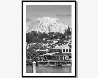 Tacoma Black and White Fine Art Photo Print, Mount Rainier, Washington State Poster