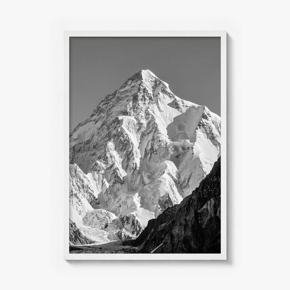 K2 Summit Black and White Fine Art Photo Print, Karakoram Poster