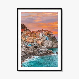 Impressão de pôster colorido de Cinque Terre nº 1, arte fotográfica de Cinque Terre, decoração de Cinque Terre, impressão de viagem, pôster com mapa de ruas de Cinque Terre, mapa da cidade