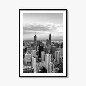 Chicago Photo Poster Print No 1, Chicago Black and White Wall Art, Chicago Wall Photography, Chicago Travel, Chicago Map Poster