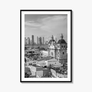 Póster fotográfico de Cartagena de Indias, arte mural en blanco y negro, fotografía mural de Cartagena de Indias, viajes, póster de mapa