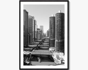 Chicago Foto Poster Nr. 3, Chicago Schwarz-Weiß-Wand-Kunst, Chicago Wand Fotografie, Chicago Reise, Chicago Karte Poster