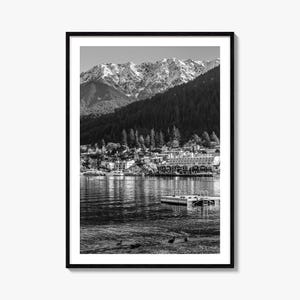 Queenstown Foto Poster Druck, Queenstown Schwarz und Weiß Wandkunst, Queenstown Wand Fotografie, Queenstown Reise, Karte Poster