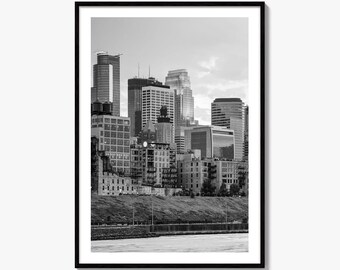 Minneapolis Skyline Black and White Fine Art Photo Print, Stone Arch Bridge Minnesota Poster