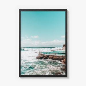 Bronte Beach Ocean Pool Fine Art Photo Print, sydney poster, full image (no border) in a black wood frame