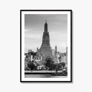 Bangkok Black and White Fine Art Photo Print, Wat Arun Temple Poster, Thailand Poster