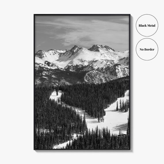 Vail Black and White Fine Art Photo Print, Colorado Rockies Ski