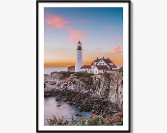Cape Elizabeth Fine Art fototryck, Portland Head Light Poster, Maine Soluppgång Väggdekor