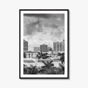 Impressão de pôster fotográfico de Sarasota, arte de parede em preto e branco de Sarasota, fotografia de parede de Sarasota, viagens a Sarasota, pôster com mapa de Sarasota