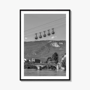 Grenoble Photo Poster Print, Grenoble Black and White Wall Art, Grenoble Wall Photography, Grenoble Travel, Grenoble Map Poster