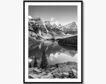 Moraine Lake Black and White Fine Art Photo Print, Banff National Park, Alberta Canada