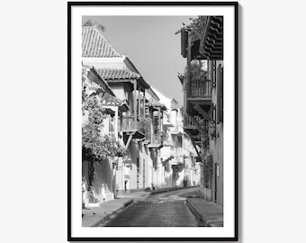 Cartagena Black and White Fine Art Photo Print, Colombia Colonial Street Poster