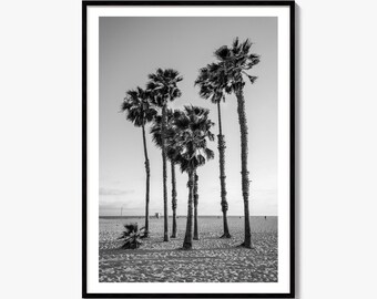 Czarno-biały wydruk artystyczny Santa Monica, plakat na ścianę w Kalifornii