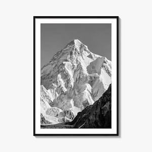 K2 Photo Poster Print, K2 Black and White Wall Art, K2 Wall Photography, K2 Travel, K2 Map Poster