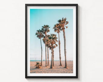 Impresión fotográfica de bellas artes de Santa Mónica, póster de Los Ángeles, decoración de pared con palmeras de California