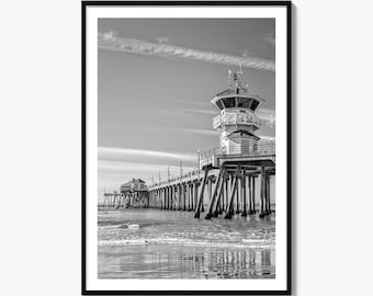 Huntington Beach Black and White Fine Art Photo Print, Orange County Poster, California Pier