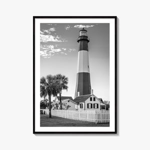 Tybee Island Black and White Fine Art Photo Print, Lighthouse, Georgia, USA Wall Poster