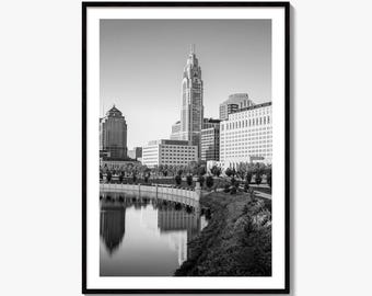 Columbus Ohio Skyline Black and White Fine Art Photo Print, Wall Poster, USA