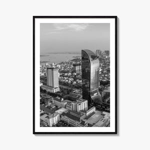 Phnom Penh Foto Poster Druck, Phnom Penh Schwarz und Weiß Wandkunst, Phnom Penh Wand Fotografie, Phnom Penh Reise, Karte Poster