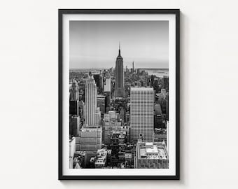 Zwart-wit kunstfoto van de skyline van New York City, poster van Manhattan
