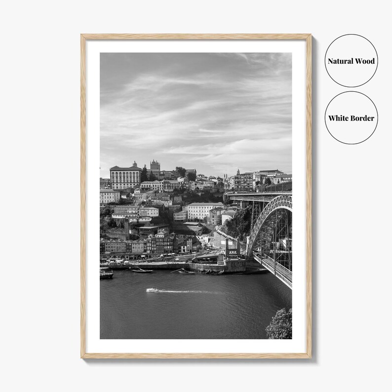Porto Skyline schwarz weiss Fine Art Foto, der Douro Fluss Portugal Poster Bild 7