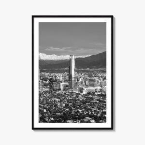 Póster fotográfico n.° 1 de Santiago de Chile, arte en blanco y negro de Santiago de Chile, fotografía de Santiago de Chile, viajes, póster de mapa