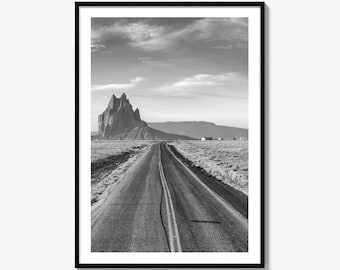 Shiprock New Mexico Black and White Fine Art Photo Print, Navajo Nation Poster USA