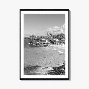 Impresión de póster fotográfico de Kailua Kona, arte de pared en blanco y negro de Kailua-Kona, fotografía de Kailua Kona, viaje de Kailua Kona, cartel de mapa