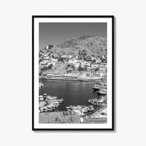 Hydra Foto Poster Druck, Hydra Schwarz Weiß Wandkunst, Hydra Wand Fotografie, Hydra Reise, Hydra Karte Poster