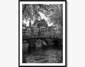Amsterdam svartvitt konstfototryck, Nordholland-affisch, Nederländsk väggdekoration
