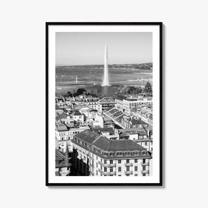 Geneva Photo Poster Print, Geneva Black and White Wall Art, Geneva Wall Photography, Geneva Travel, Geneva Map Poster