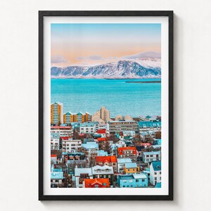 Impresión fotográfica artística del horizonte de Reikiavik, póster de la región capital, decoración de pared de Islandia