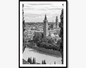 Verona Black and White Fine Art Photo Print, Veneto Poster, Italy Wall Decor