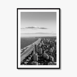 Gold Coast Foto Poster Druck, Gold Coast Schwarz weiß Kunst, Gold Coast Fotografie, Gold Coast Reise, Gold Coast Karte Poster