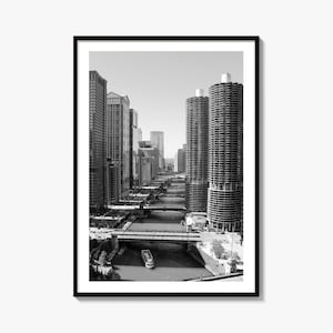 Chicago zwart-wit Fine Art fotoprint, Chicago River, Illinois muurposter