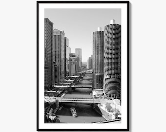 Chicago Black and White Fine Art Photo Print, Chicago River, Illinois Wall Poster