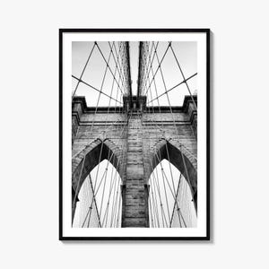 Brooklyn Bridge fotoposter print, Brooklyn Bridge zwart-witte muurkunst, Brooklyn Bridge fotografie, reizen, kaartposter, zwart-witte muurkunst