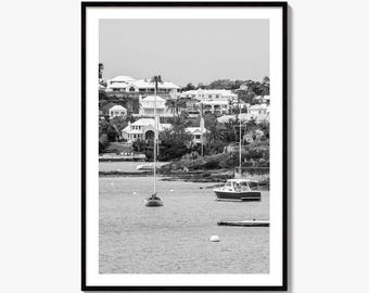 Hamilton Bermuda Black and White Fine Art Photo Print, Harbor Waterfront Wall Decor Poster