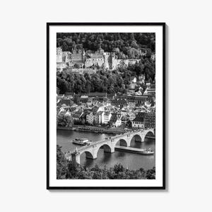 Heidelberg Foto Poster Druck, Heidelberg Schwarzweiß-Kunst, Heidelberg Fotografie, Heidelberg Reise, Heidelberg Karte Poster