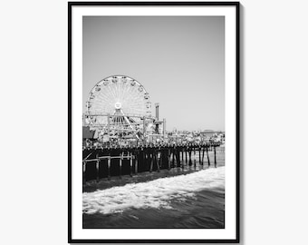 Santa Monica Black and White Fine Art Photo Print, Pier Ferris Wheel Poster